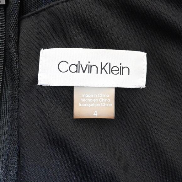 Calvin Klein Womens 4 Midnight Blue Mesh Sequin Cocktail Dress - Picture 8 of 10